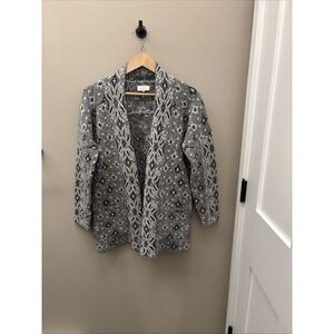 Lucky Brand Gray and White Aztec Patterned Cardigan Sz Medium